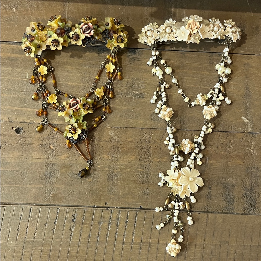 Handcrafted Artisan French Vintage Floral Beaded Barrettes Hair Accessories